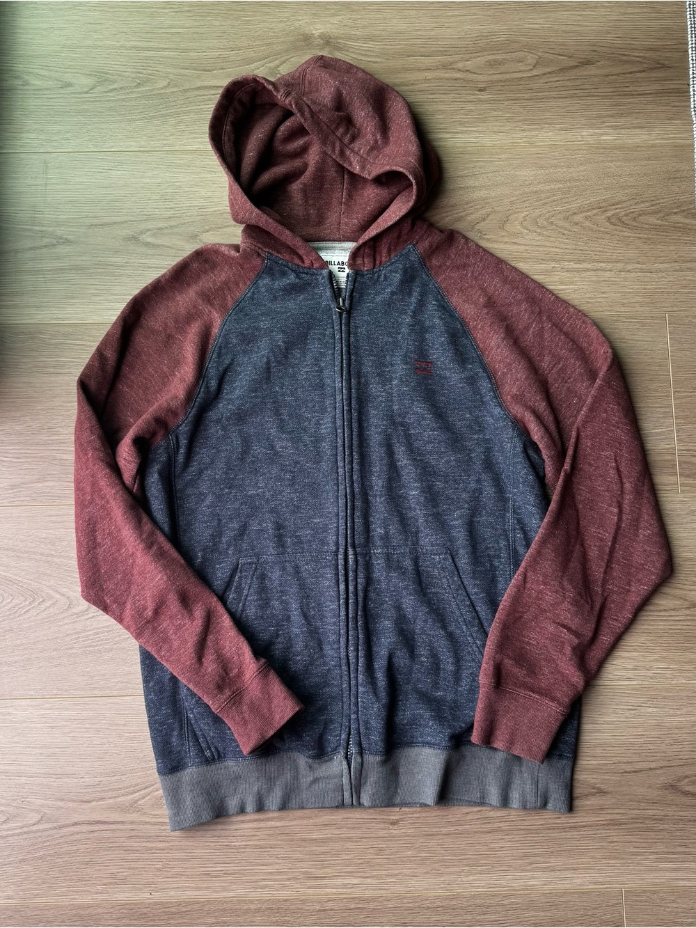 Billabong Two-Tone Zip Hoodie Sweater - Navy & Maroon